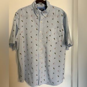 Chaps Light Blue Casual Shirt with flamingos, palm trees & pineapples